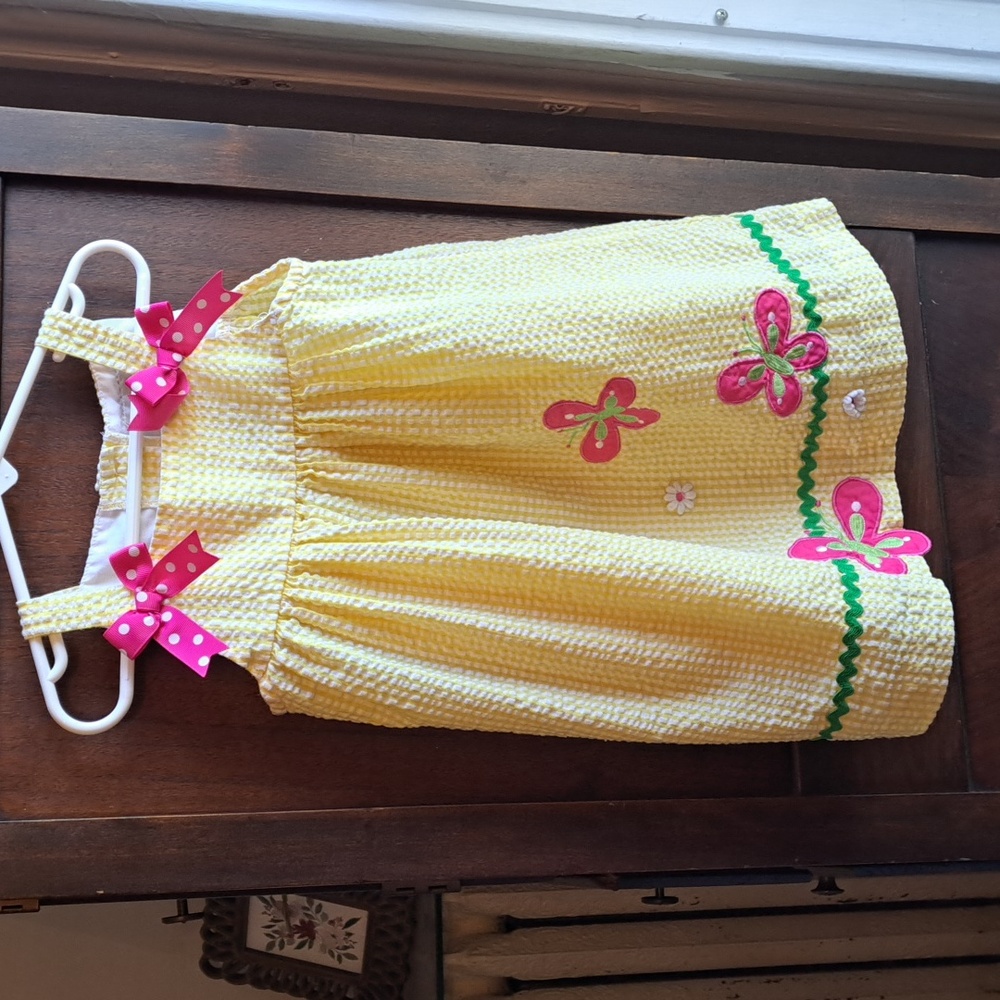 Rare,Too! size 4T yellow gingham strappy butterfly sleeves summer dress